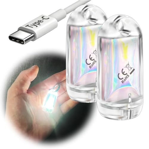 USB Mini LED Lantern, 2 Pack Waterproof EDC Keychain LED Flashlight for Camping, Type-C Rechargeable Battery Small Stick Lamp Puck Dog Collar Torch Light (White+Red) - color: White+Red