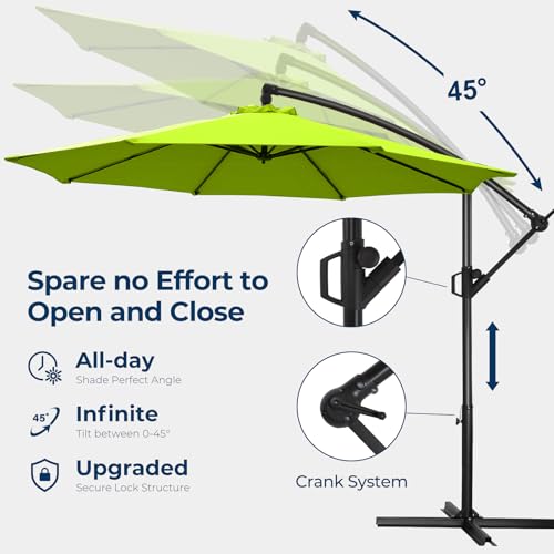 HOMSHADE 10ft Offset Patio Umbrella with Base Included, Cantilever Offset Hanging Patio Outdoor Market Umbrella UPF50+ UV Protection with Easy Tilt and Crank for Pool Deck and Garden(Apple Green) - color: Apple Green