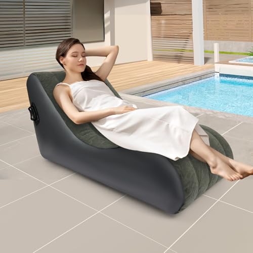 Inflatable Sofa Bed, Portable Leisure Lounger S-Shaped Air Chair Folding Sofa Bed with Air Pump for Living Room Patio Outdoor Camping (Grey) - color: Grey
