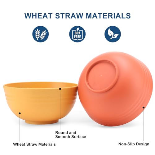 HOTEC 24-Pack Unbreakable Kitchen Plastic Wheat Straw Dinnerware Set – BPA-Free Plates, Bowls & Cups | Lightweight, Microwave & Dishwasher Safe | Multicolor Reusable Tableware for Home & Outdoor Use