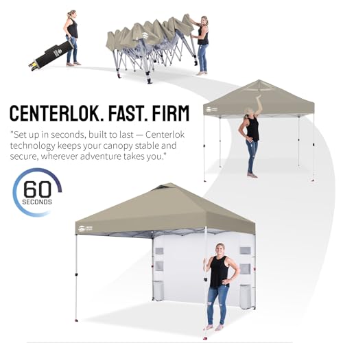 CROWN SHADES Canopy Tent 10x10 Pop Up Canopy Outdoor Shade with Pockets Sidewall, Easy Up Sun Shelter with One Person Set Up Center Lock, Portable Instant Camping Beach Canopy Tents, Beige - color: Beige