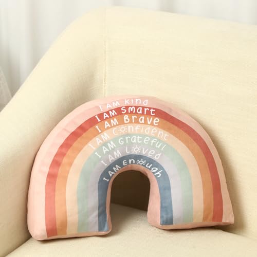 Menkxi Rainbow Throw Pillow Gift Boho Classroom Reading Corner Throw Pillow for Girls Kids Book Center Daily Affirmations Cushion Arch Shaped Motivational Home Bedroom Playroom(Classic)