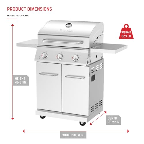 Nexgrill Stainless Steel 3-Burner Propane Gas Grill w/Foldable Side Shelves, 40,500BTUS, 591.05 sq. in. Cooking Area, Perfect for Outdoor Cooking & Grilling, BBQs, Backyard, Tailgating, 720-0830MN - style: 3-Burner