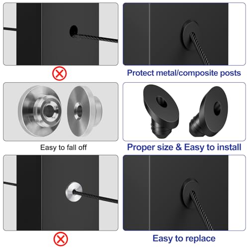 BLIKA 100 Pack 45 Degree Cable Railing Rubber Grommets for 1/8" 5/32" 3/16" Cables for Metal Cable Railing Posts, 30 Degree Angle Beveled Protector Sleeves, 1/8" Cable Railing Grommet - size: 45 Degree