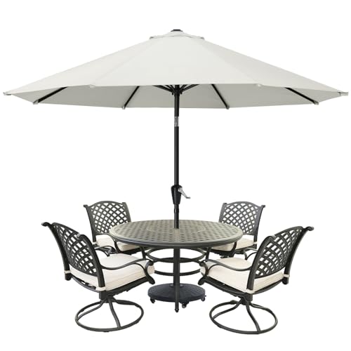 MASTERCANOPY 9FT Patio Umbrella with Push Button Tilt and Crank, Outdoor Market Umbrella with 8 Sturdy Ribs, UV Protection & Waterproof for Garden, Deck, Backyard, Pool (Light Beige) - color: light beige, size: 9FT