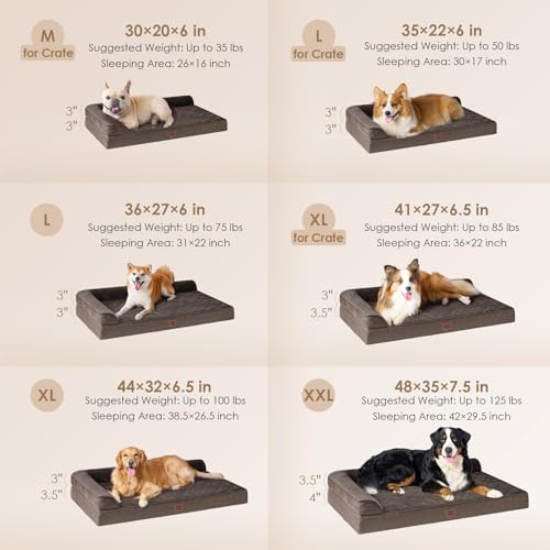 EHEYCIGA Orthopedic Dog Bed Medium Size Dogs, Memory Foam Dog Bed with Washable Removable Cover, Waterproof Pet Sofa Couch for Crate with Nonskid Bottom, 30x20x6,Brown - color: Brown, size: 30.0"L x 20.0"W x 6"Th