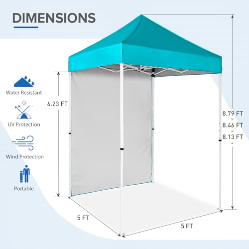 EAGLE PEAK Pop up Canopy 5x5, Outdoor Portable Canopy Tent with One Removable Sunwall, Carry Bag Included, Turquoise - color: Turquoise