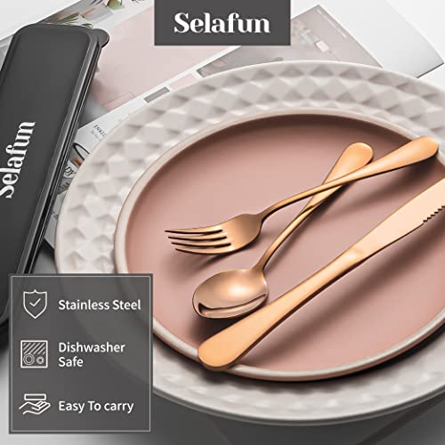 4-pieces Travel Set with Case Portable Silverware Utensils Set for work, Stainless Steel Reusable Flatware Set Cutlery Set for Camping Picnic Hiking Office (6.7inch, Rose Gold) - color: Rose Gold, size: 6.7 inch