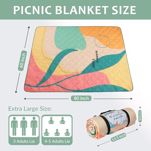 Exclusivo Mezcla Extra Large Waterproof Picnic Blankets 3 Layer, Sandproof and Foldable Outdoor Blanket for Beach Camping, Park and Travel - color: Green Seaweed