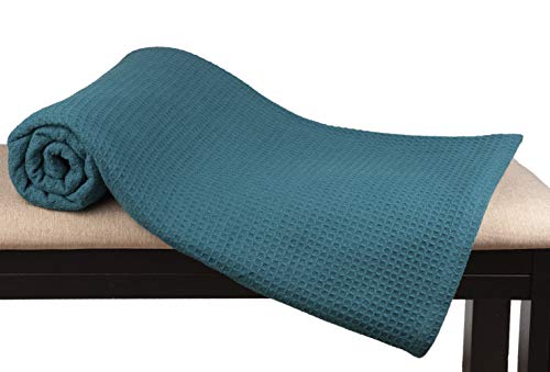 Glamburg 100% Cotton Thermal Blanket, Breathable Waffle Blanket, Twin Size, All Season, Teal - color: Teal, size: Twin (60"x90")