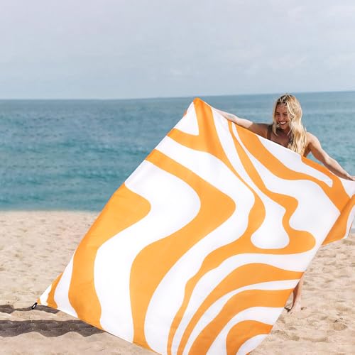 Yellow Beach Blanket, Sand Free Waterproof Outdoor Beach Mat with 4 Stakes & Pockets, 78''×86'' Large Sandproof Foldable Picnic Blanket with Portable Bag for Camping, Travel, Hiking - color: Yellow Quicksand, size: 6.5x7.2 FT (1～4 person)