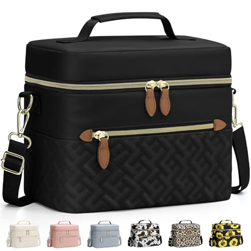 Capolo Lunch Box for Women Men Adults,Insulated Lunch Bag Leakproof Lunch Cooler Box with Removable Strap Cute Lunch Tote Bags Reusable Thermal Lunchbox for School Work Picnic(Small,Black) - color: Black, size: Small