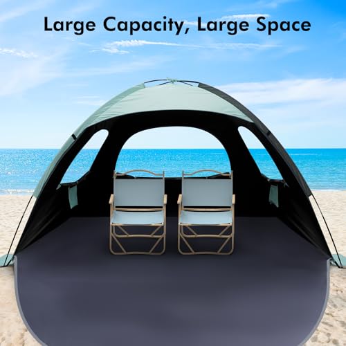 WhiteFang Beach Tent Anti-UV Portable Sun Shade Shelter for 3/4/6/8 Person, Extendable Floor with 3 Ventilating Mesh Windows Plus Carrying Bag, Stakes and Guy Lines - color: Blackout Shelter-Mint Green, size: 6 Person