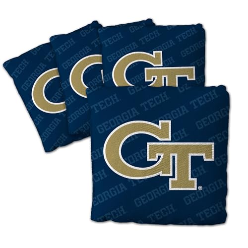 YouTheFan Officially-Licensed NCAA Set of 4 Cornhole Bags - All Weather Regulation 6” x 6” Size - 16oz Weight - Designed in USA - color: Georgia Tech Yellow Jackets - Blue