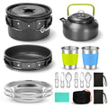 Odoland 15pcs Camping Cookware Mess Kit, Non-Stick Lightweight Pot Pan Kettle Set with Stainless Steel Cups Plates Forks Knives Spoons for Camping, Backpacking, Outdoor Cooking and Picnic - style: Black