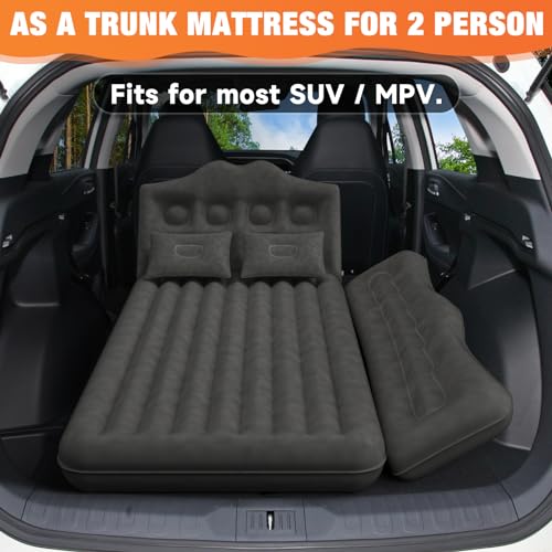Car Air Mattress Bed: Inflatable Back Seat Air Mattress for Car, Thick Camping Sleeping Pads with 2 Pillows & Air Pumps, Fits Sedan/Truck/SUV, Black - color: Black, size: Car Air Mattress