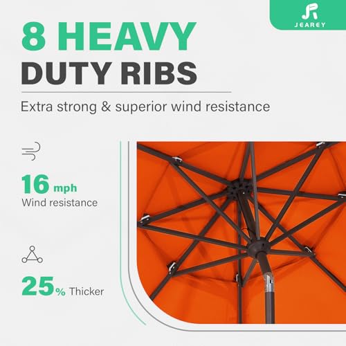 JEAREY 9FT 3 Tier Patio Umbrella Outdoor Market Umbrella Table Umbrellas with 8 Ribs 1.5 Pole Push Button Tilt and Crank UV Protection for Garden,Orange - color: Orange