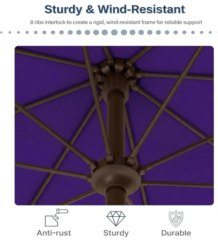 PatioKingdom 10FT Patio Umbrella with Push Button Tilt and Crank, Outdoor Market Umbrella with 8 Fiberglass Ribs, UV Protection Table Umbrella for Pool,Backyard,Garden,Deck - color: Dark Purple, size: 10FT