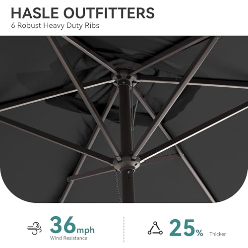 HASLE OUTFITTERS Rectangular Patio Umbrella, 6.5 x 10 ft Rectangle Table Umbrellas w/Heavy Duty Ribs, Effortless Crank and Push Button Tilt, Wind Resistant Sun Umbrella for Outdoor Patio, Gray - color: Gray