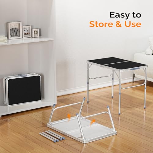 VINGLI 3FT Small Camping Table Adjustable Height Aluminum Folding Table for Picnic Party BBQ, Plastic RV Suitcase Table Portable Lightweight Fold Up Utility Outdoor Tables with Carrying Handle … - color: Black, size: 3ft