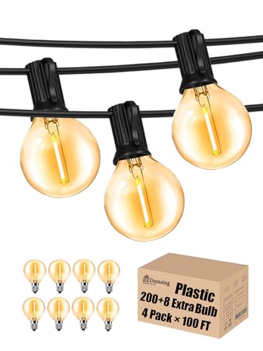 DAMAING Outdoor String Lights 400FT Patio Lights with 208 shatterproof G40 dimmable Globe LED Bulb, Waterproof connectable Outdoor Lighting for Backyard Porch Balcony gazobo, 4-Pack 100FT,Black - color: Black G40 Bulbs, size: 400 Feet