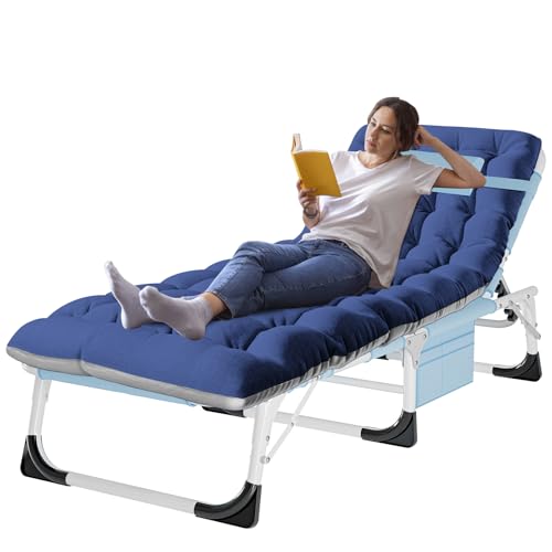 ABORON Heavy Duty Tanning Chair, Outdoor 5-Position Folding Chaise Lounge Chair with Pad, Portable Beach Lounge Chair for Outdoor Sunbathing Patio Pool Lawn Deck Poolside - color: Slate Blue, style: Lounge Chair