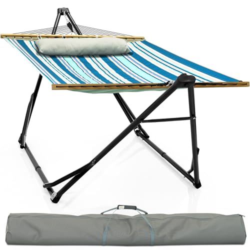 Tranquillo Unity Adjustable Hammock Stand, 800 lbs Capacity Steel Double Hammock Stand for 2 Persons, Premium Pre-Assembled Stand for Indoor Outdoor, Blue Leaf - color: 4. Blue Leaf, size: Large