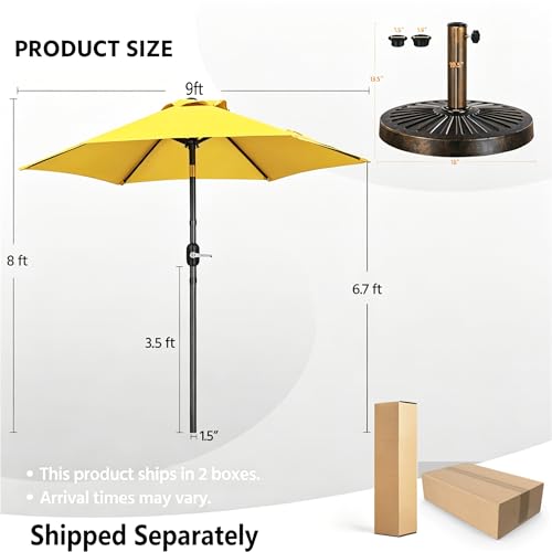 Yaheetech 9FT Patio Umbrella Outdoor with Heavy Duty Base Included,Table Umbrella with Push Button Tilt and Crank, UV Protection Waterproof for Yard/Outdoor/Wedding Parties and Events - Yellow - color: Yellow, size: 9FT