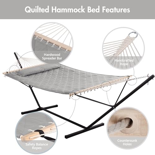 ANOW Double Hammock with Stand 12FT, Heavy Duty Hammocks with Stand for Outdoors, 450 LBS Weight Capacity, Light Gray - color: Light Gray, size: 2 Person With Stand