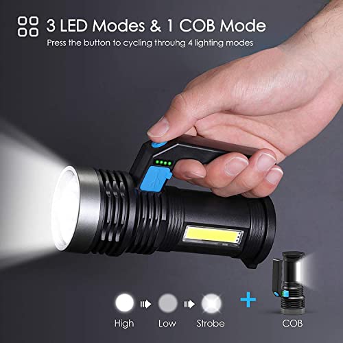 Wrrozz LED Flashlight High Lumens USB Rechargeable Flashlight for Camping, Hiking, Walking, Powerful Emergency Flashlight with 4 Modes for Outdoor Use, Rechargeable Spotlight with Sidelight Lantern - size: A