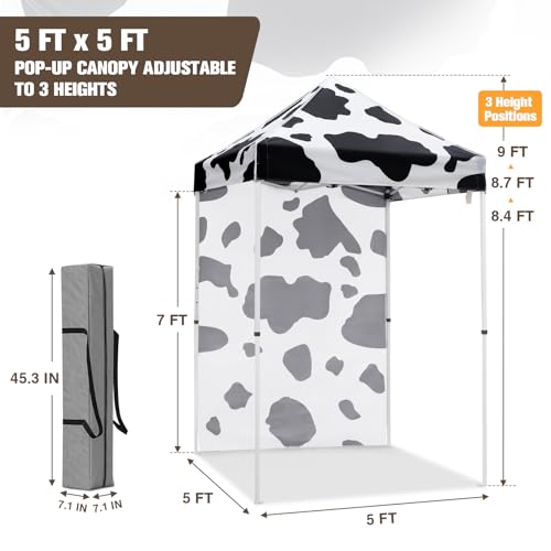 EAGLE PEAK Pop up Canopy 5x5, Outdoor Portable Canopy Tent with One Removable Sunwall, Carry Bag Included, Cow Print - color: Cow Print