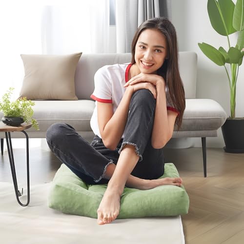 Degrees of Comfort Meditation Floor Pillow, Square Large Pillows Seating for Adults, Tufted Corduroy Cushion for Living Room Tatami, Green 22x22 Inch - color: Square | Green | 1 Pack, size: 1 Pack
