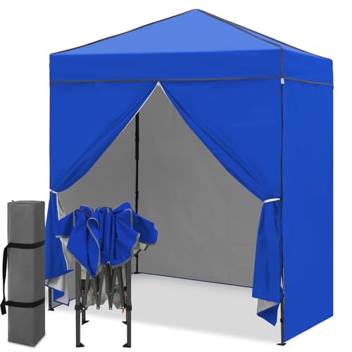 EAGLE PEAK 6x4 Instant Pop Up Canopy Tent with 4 Side Wall Panels, Straight Leg Sun Shelter, Portable Canopy with Carry Bag for Camping, Beach & Sports, Blue - color: Blue, size: Four Walls