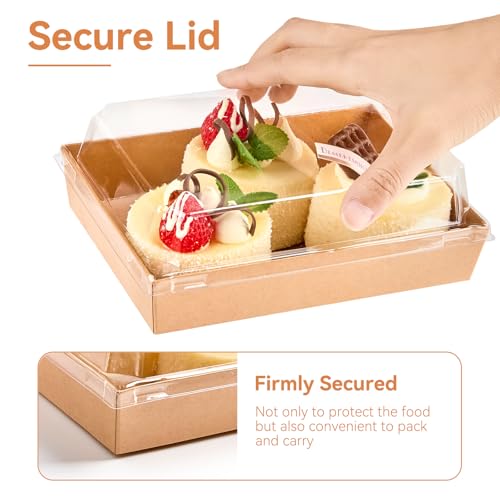 Kucoele 7 x 5 Inches Large Charcuterie Boxes with Clear Lids, 50 Pack Disposable Bakery Dessert Boxes, To Go Food Containers for Pastries, Chocolate Covered Strawberries, Hot Cocoa Bombs (Brown) - color: Brown
