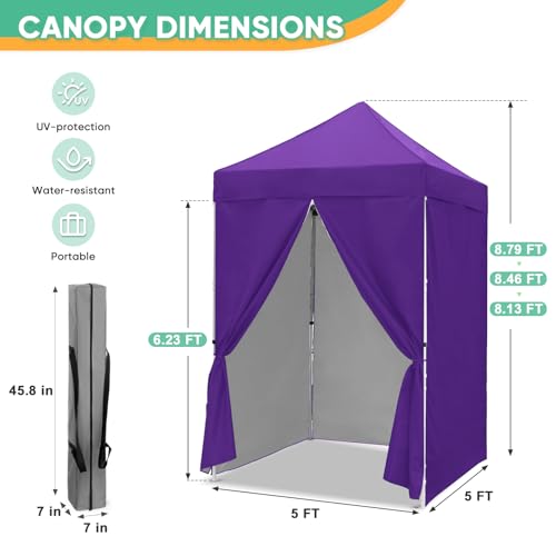 5x5 Pop Up Canopy Tent with Four Sidewalls, Instant Portable Beach Canopy, Outdoor Tent with Carry Bag for Camping, Sports, Tailgating, Events, Purple - color: Purple, size: With Four Walls