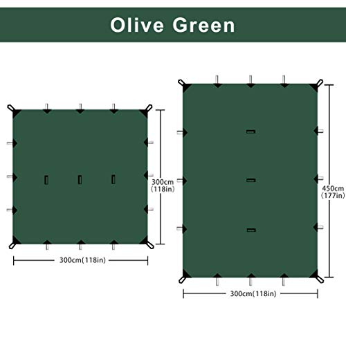 KALINCO Waterproof Camping Tarp Tent Hammock Rain Fly, 10X10FT/10X15FT, Mutifunctional Tent Footprint Lightweight Tarp for Camping, Hiking and Survival Shelter - color: Green-3x4.5m