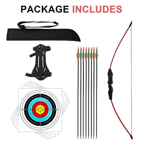 Dostyle 44" Bow and Arrow Set for Kids Children Outdoor Youth Recurve Bow Junior Archery Training for Kids Teams Game Gift - color: Red