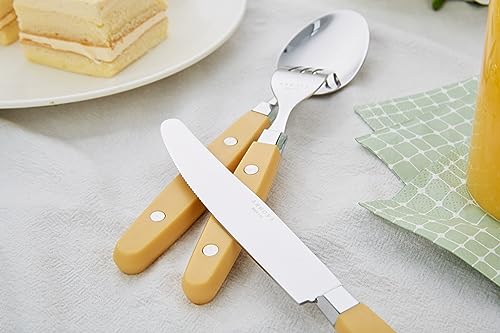 ANNOVA Silverware Set, Retro/Rivet Colorful Stainless Steel Tableware Kitchen Flatware Set Utensils, Includes Dinner Knives, Forks, Spoons, Salad Forks & Dessert Spoons (Ginger Yellow, 20 Pieces) - color: Ginger Yellow, size: 20 Pieces