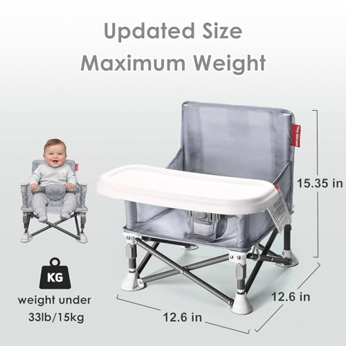 Tiny Marvels Portable Booster Seat, Foldable Baby High Chair with Removable Tray, Safety Harness & Carry Bag – for Toddlers Ages 6M-3Y, Ideal for Dining, Travel, Camping & Family Time - color: Grey