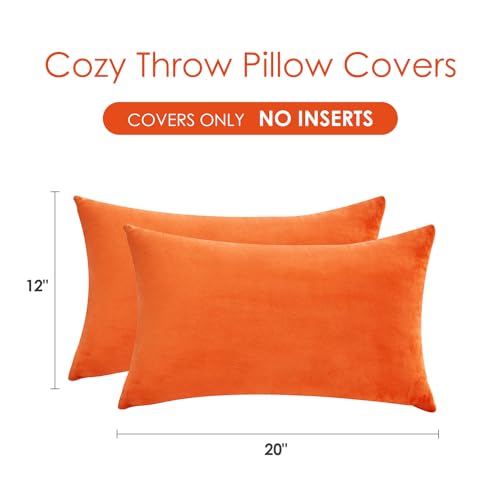 Fall Orange Throw Pillow Covers Decorative Velvet Set of 2 12x20 Inch Pillow Covers, Burnt Orange Lumbar Pillowcases for Couch Sofa Bed Living Room, Farmhouse Boho Decor, Accent Cushion Cover - color: Bright Orange, size: 20" x 12" (Pack of 2)