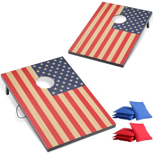 Cornhole Sets 4 x 2 ft / 3 x 2 ft with 8 Bean Bags Regulation Size, Corn Hole Games for Adults Outdoor Bean Bag Toss Game - color: 3 x 2 ft American Flag