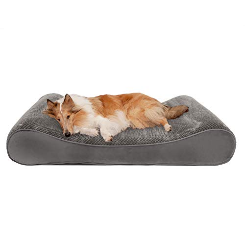 Furhaven Cooling Gel Dog Bed for Large Dogs w/ Removable Washable Cover, For Dogs Up to 150 lbs - Minky Plush & Velvet Luxe Lounger Contour Mattress - Gray, Jumbo Plus/XXL - color: Minky Plush & Velvet (Gray), size: Jumbo Plus