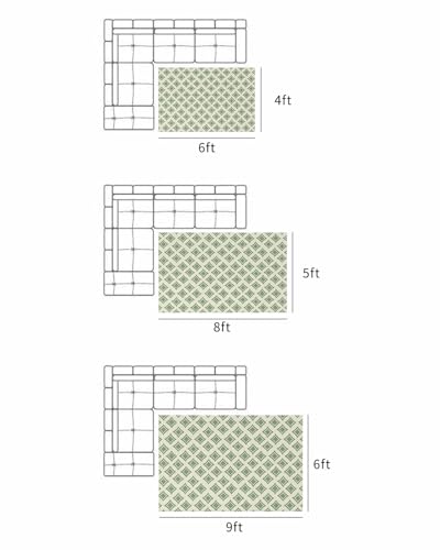 Outdoor Rug 4'x6' for Patio Clearance Large Outside Rug Chenille Patio Rugs Indoor Outdoor Carpet Artistic Geometric Rhombus Texture Green Area Rugs for Camping Porch Deck Balcony - color: Abstractidt8866, size: 4' x 6' (Rectangular)