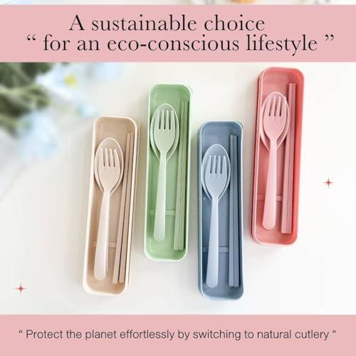 Wheat Straw Cutlery Set – Reusable Travel Utensils with Case – Portable Fork, Spoon & Chopsticks – Eco-Friendly Flatware for Kids & Adults – Lightweight Lunch Box Accessories for Work (green)
