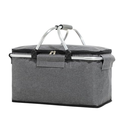 Insulated Picnic Basket, Portable Collapsible Picnic Basket, Leak-Proof Collapsible Cooler Bag with Handles and Zippered Top for Market Shopping Travel Beach - color: Gray