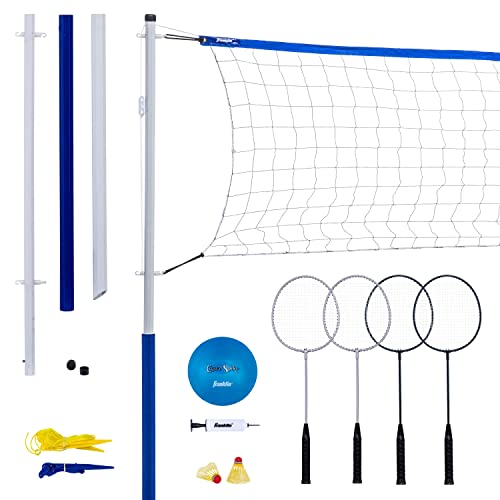 Franklin Sports Volleyball + Badminton Sets - Beach + Backyard Game Set - Volleyball, Pump, Badminton Rackets, Birdies, Net + Poles Included