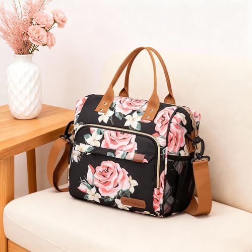TuErCao Lunch Box for Women Adult Insulated Lunch Bag for Female Teacher Nurse Mom, Fashion Ladies Lunch Tote Bag for Work, Peony - color: A7: Romantic Peony, size: Large