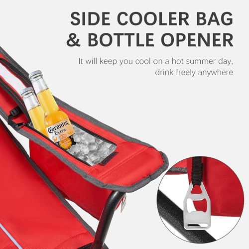 Unisakey Oversized Folding Camping Chair for Adults - 450lbs Support - Heavy Duty Portable Lawn Chairs with Side Pocket Cup Holder Cooler Bag for Sports Garden Beach Fishing, Red - color: Red