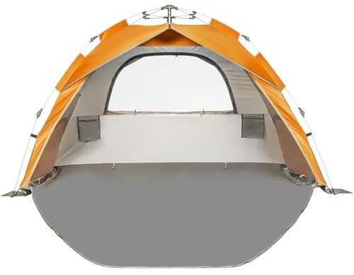 Beach Tent for Family with Kids Pop Up Beach Sun Shade Tent with UPF 50+ UV Protection, Removable Floor Zippered Privacy & Ventilation Sun Shelter Family 3 to 4 Person - color: Orange