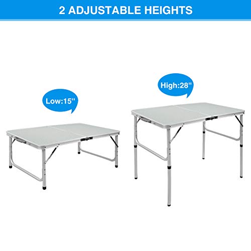 REDCAMP Folding Camping Table, 3ft Portable Aluminum Outdoor Table with Adjustable Height, Lightweight Foldable Camp Table for Picnic, Cooking, Beach, Backyard & Travel - size: 36"L x 24"W(2 heights 15"/28")